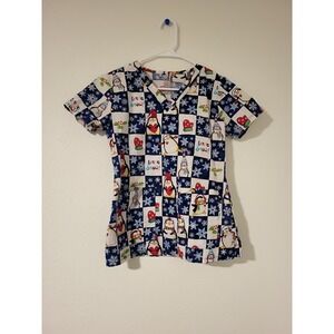 Peaches Uniforms Penguin Print Scrub Top